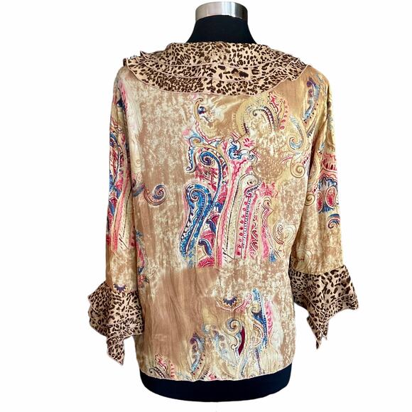 Agora Multicolor Print / Animal Print Accent Blouse MED Boho Gypsy Fairy Artsy - Picture 4 of 11